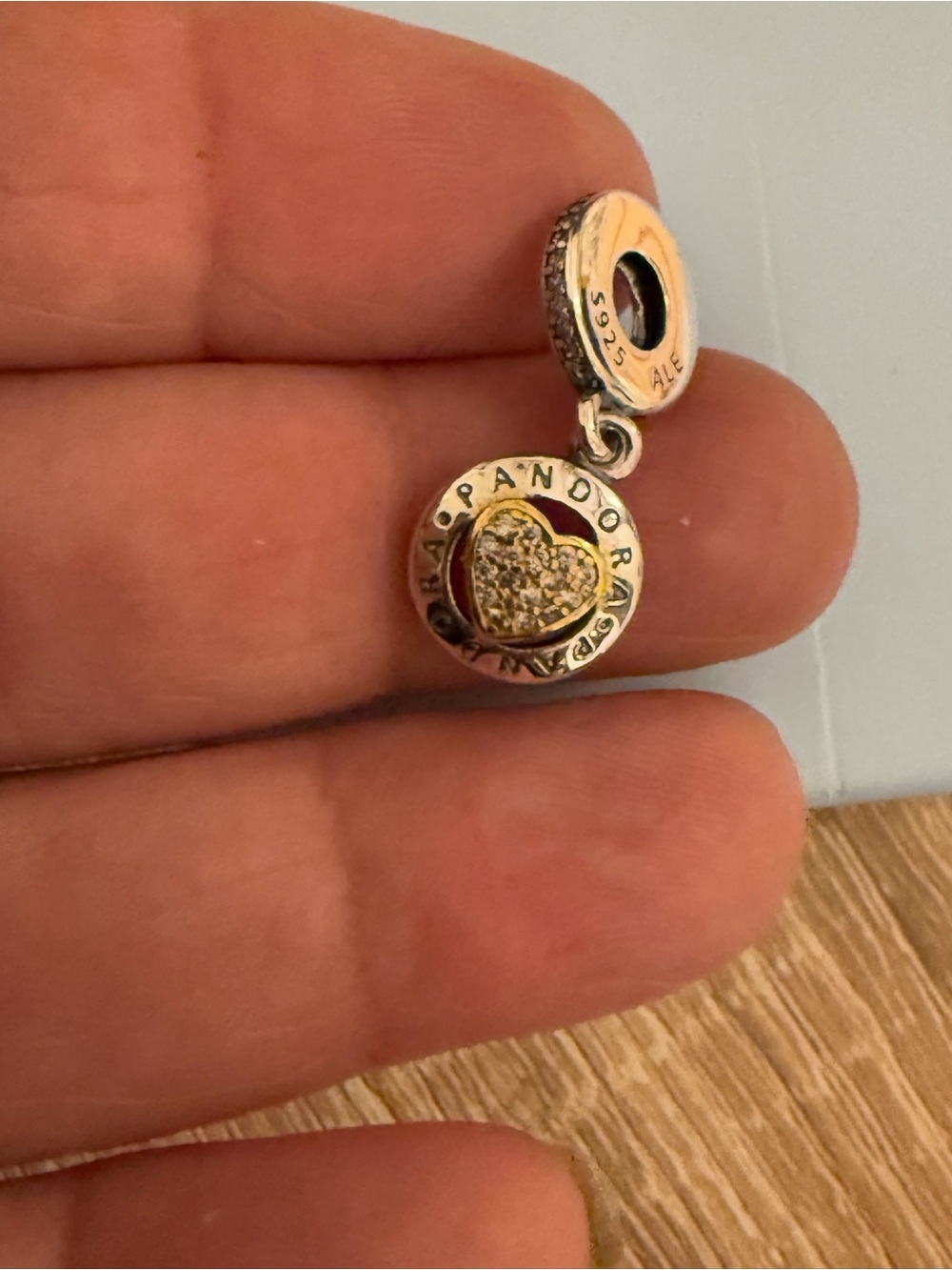 Pandora Two-Tone Heart Dangle Charm in Silver and Gold - Picture 11 of 11